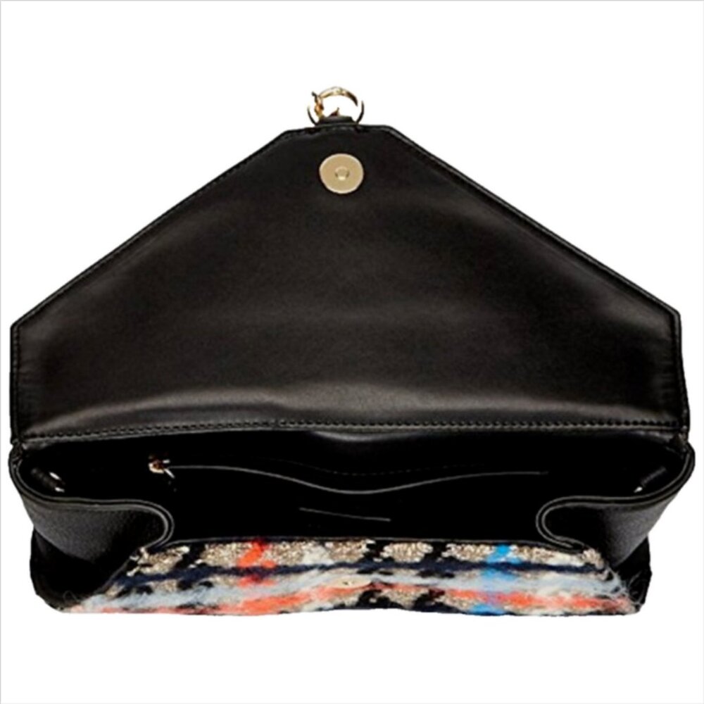 Milly Astor Pied De Poule Tweed Leather Clutch Shoulder Bag - Picture 3 of 7